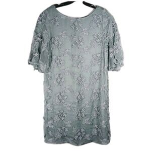 Sundance Embroidered Boho Bell‎ Sleeve Shift Dress Icy Blue Gray Medium Formal